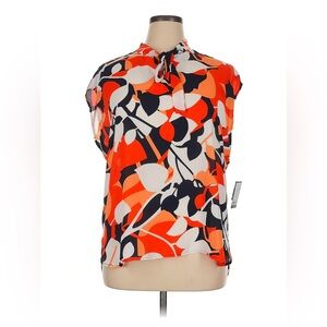 Nine West Orange and Black Tie Front Blouse